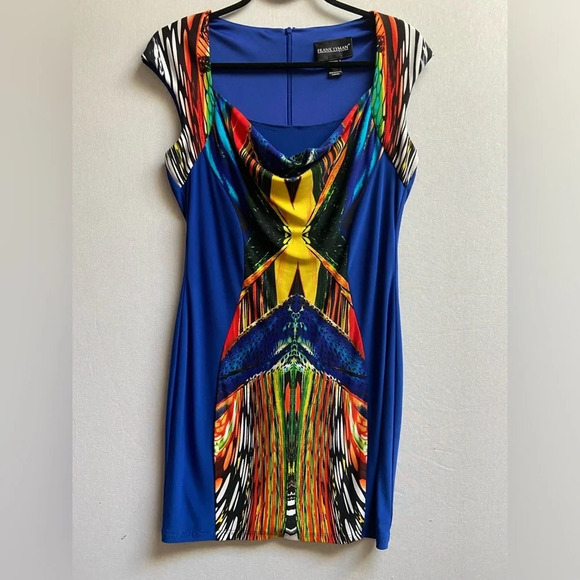Frank Lyman royal blue multi color  print dress Sz 8 - Picture 1 of 8